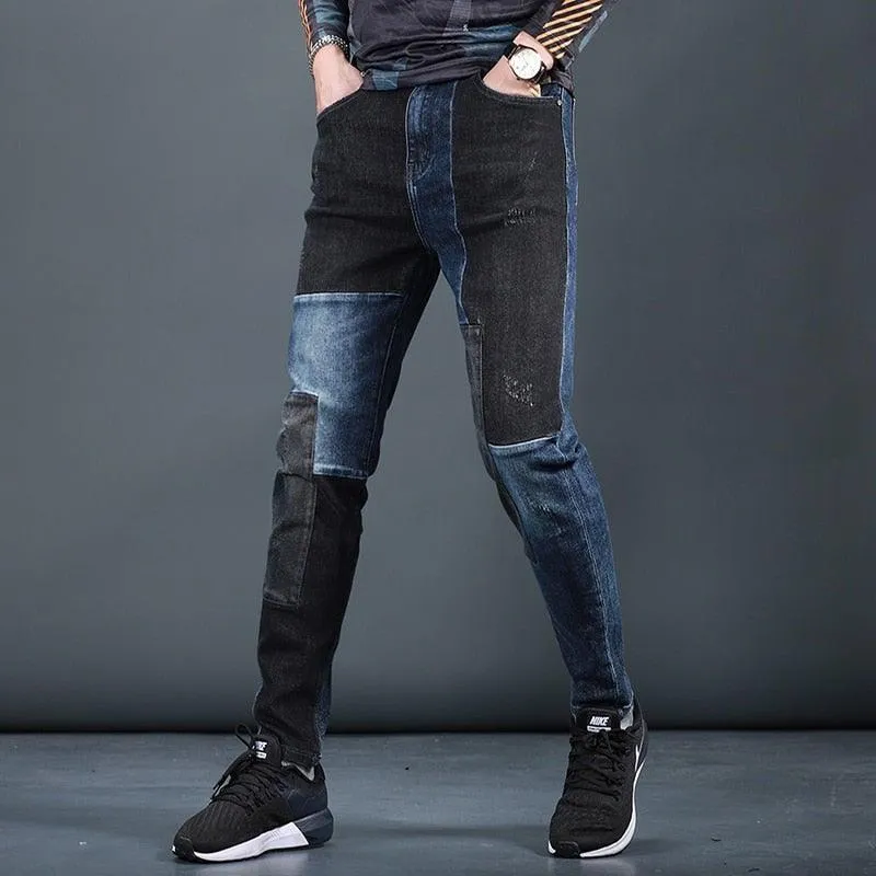 Men's Designer Patchwork Slim Fit Jeans