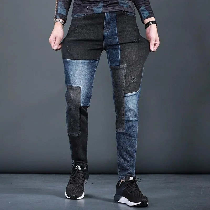 Men's Designer Patchwork Slim Fit Jeans
