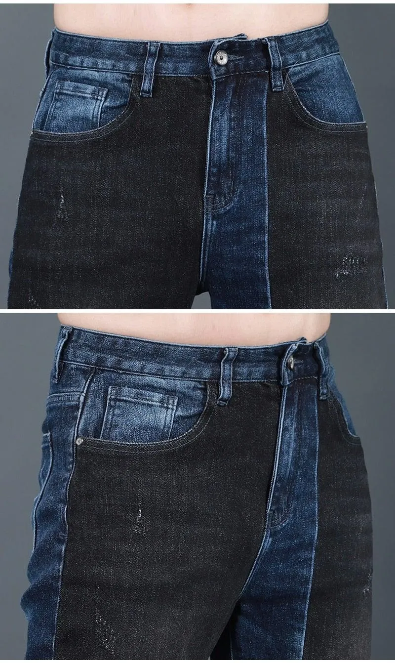 Men's Designer Patchwork Slim Fit Jeans