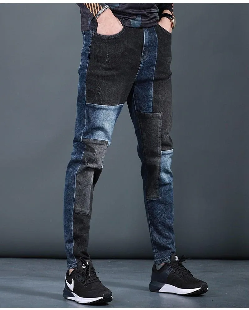 Men's Designer Patchwork Slim Fit Jeans