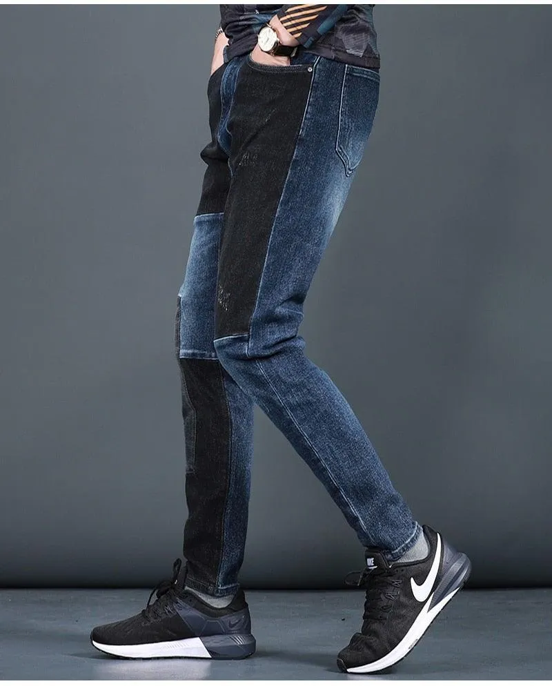 Men's Designer Patchwork Slim Fit Jeans
