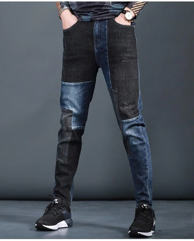 Men's Designer Patchwork Slim Fit Jeans
