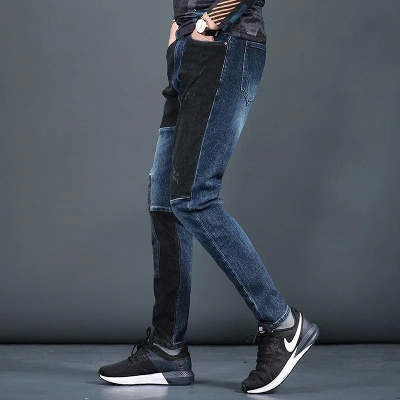 Men's Designer Patchwork Slim Fit Jeans