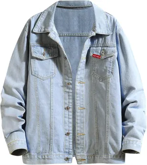Men's Distressed Denim Jacket Casual Button Down Denim Jacket Vintage Spring Fall Cowboy Trucker Jean Coat