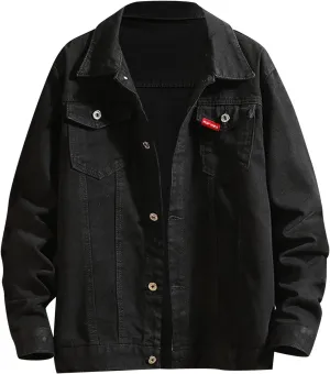 Men's Distressed Denim Jacket Casual Button Down Denim Jacket Vintage Spring Fall Cowboy Trucker Jean Coat