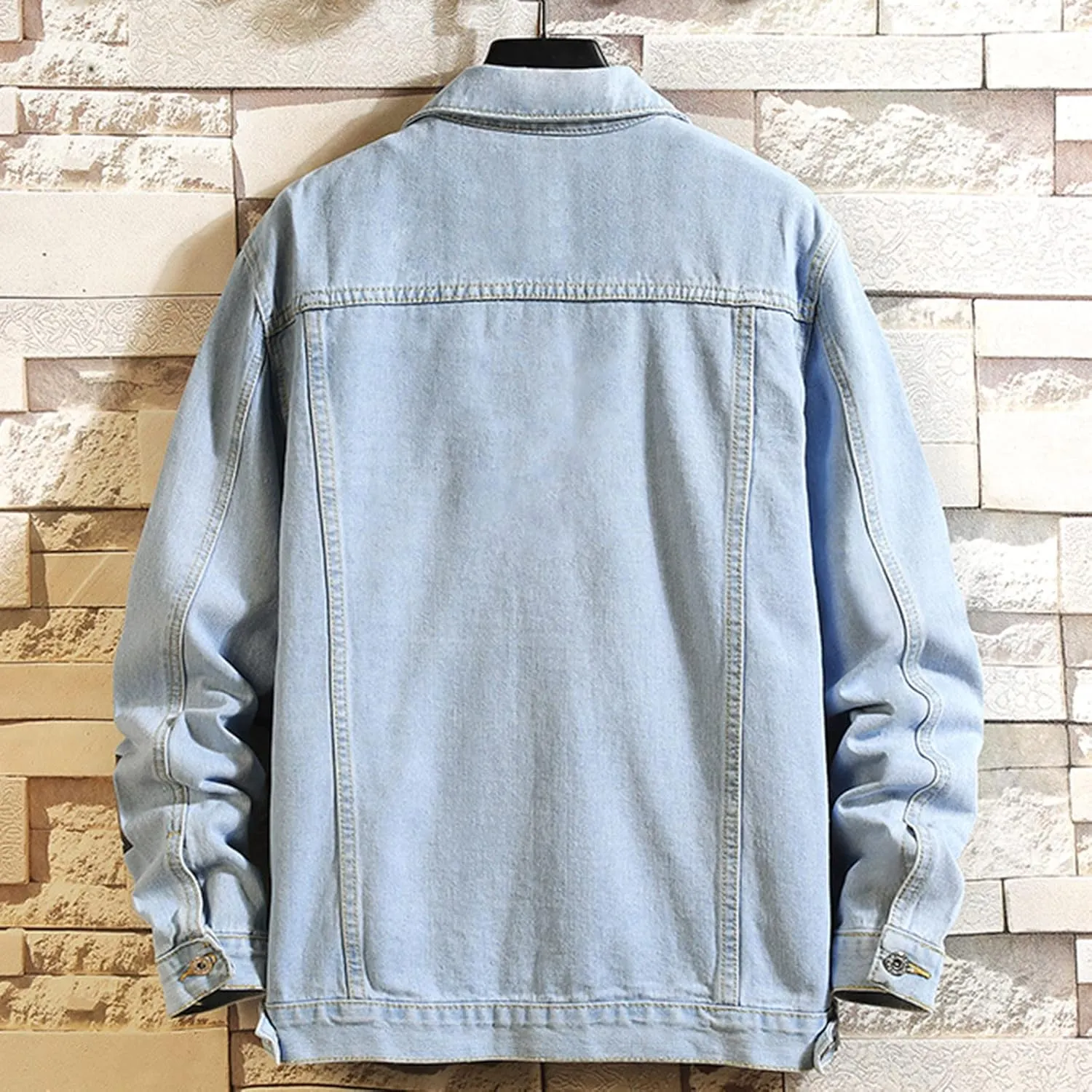 Men's Distressed Denim Jacket Casual Button Down Denim Jacket Vintage Spring Fall Cowboy Trucker Jean Coat