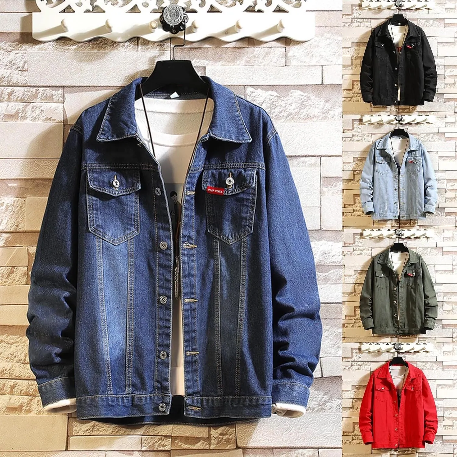 Men's Distressed Denim Jacket Casual Button Down Denim Jacket Vintage Spring Fall Cowboy Trucker Jean Coat