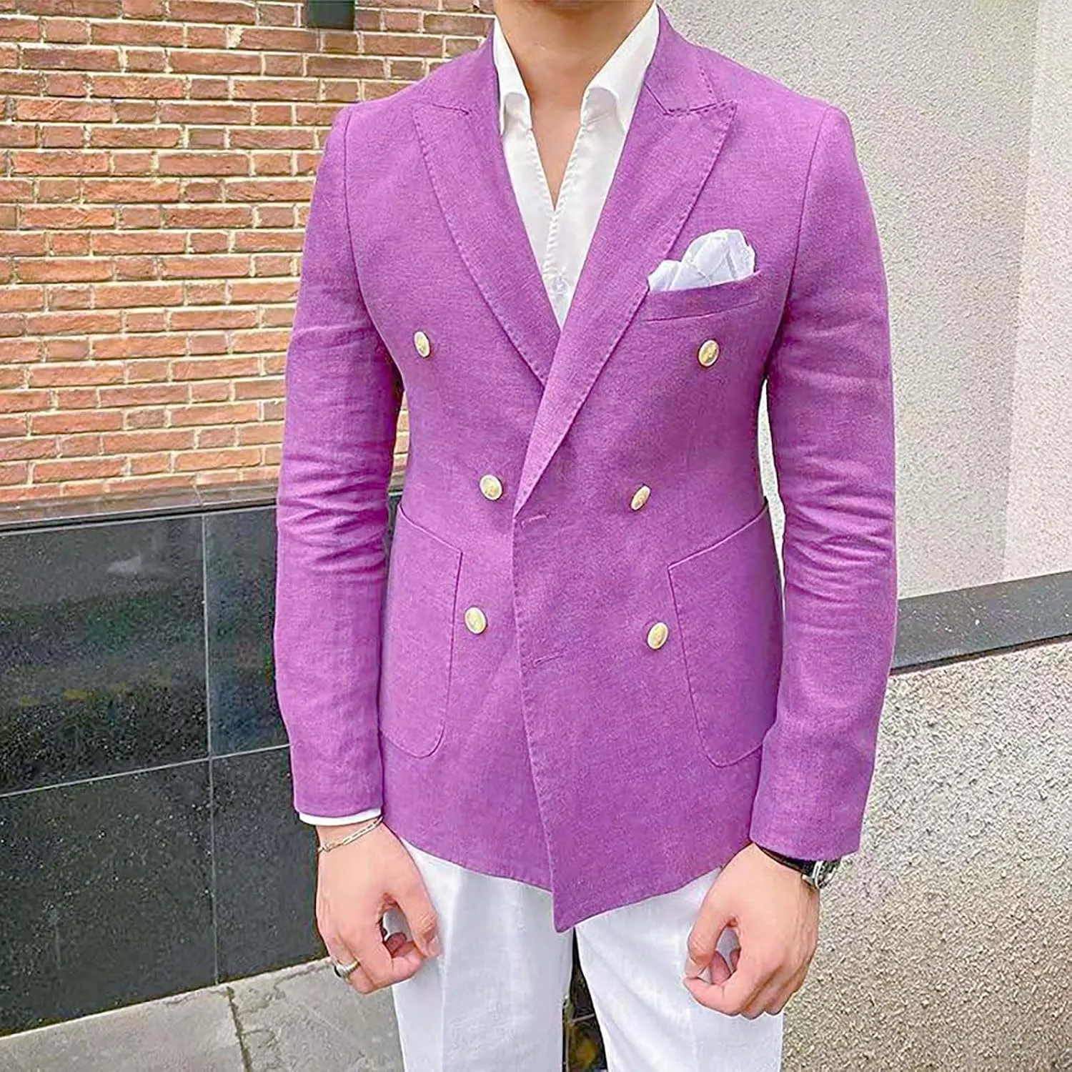 Mens Double Breasted Blazer Casual Jacket Lightweight Slim Fit Sports Coat Formal Business Wedding Dinner Suit Jacket