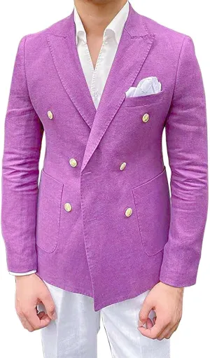 Mens Double Breasted Blazer Casual Jacket Lightweight Slim Fit Sports Coat Formal Business Wedding Dinner Suit Jacket