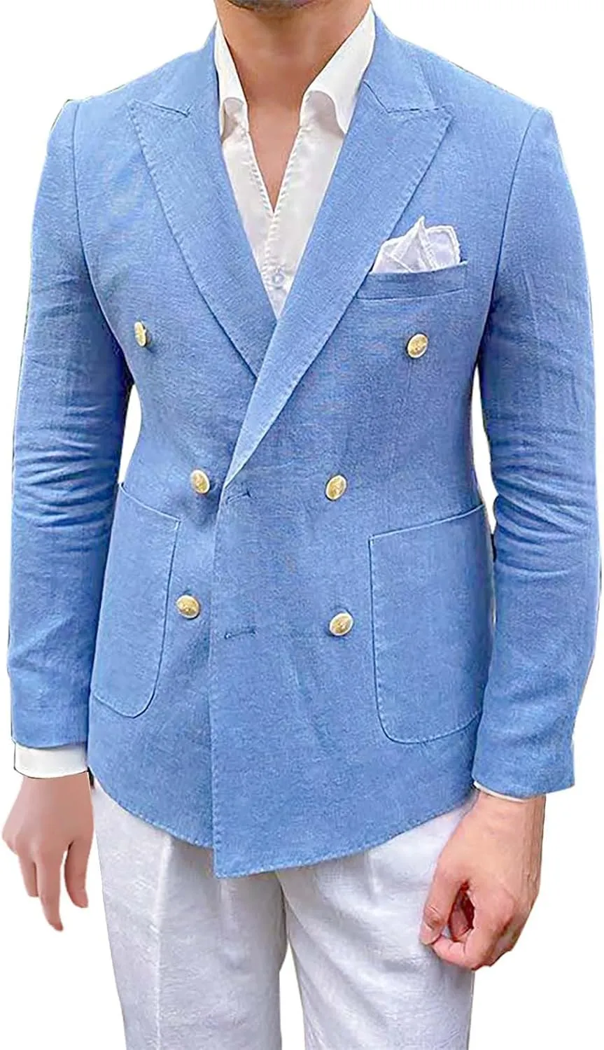 Mens Double Breasted Blazer Casual Jacket Lightweight Slim Fit Sports Coat Formal Business Wedding Dinner Suit Jacket
