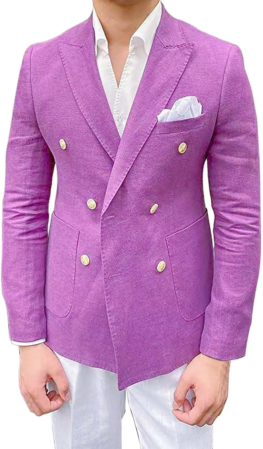 Mens Double Breasted Blazer Casual Jacket Lightweight Slim Fit Sports Coat Formal Business Wedding Dinner Suit Jacket