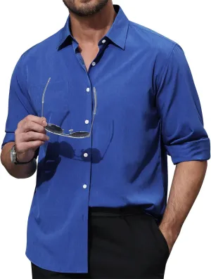 Mens Dress Shirts Long Sleeve Dress Shirts for Men Wrinkle Free Button Down Shirts Big Linen Shirts for Men