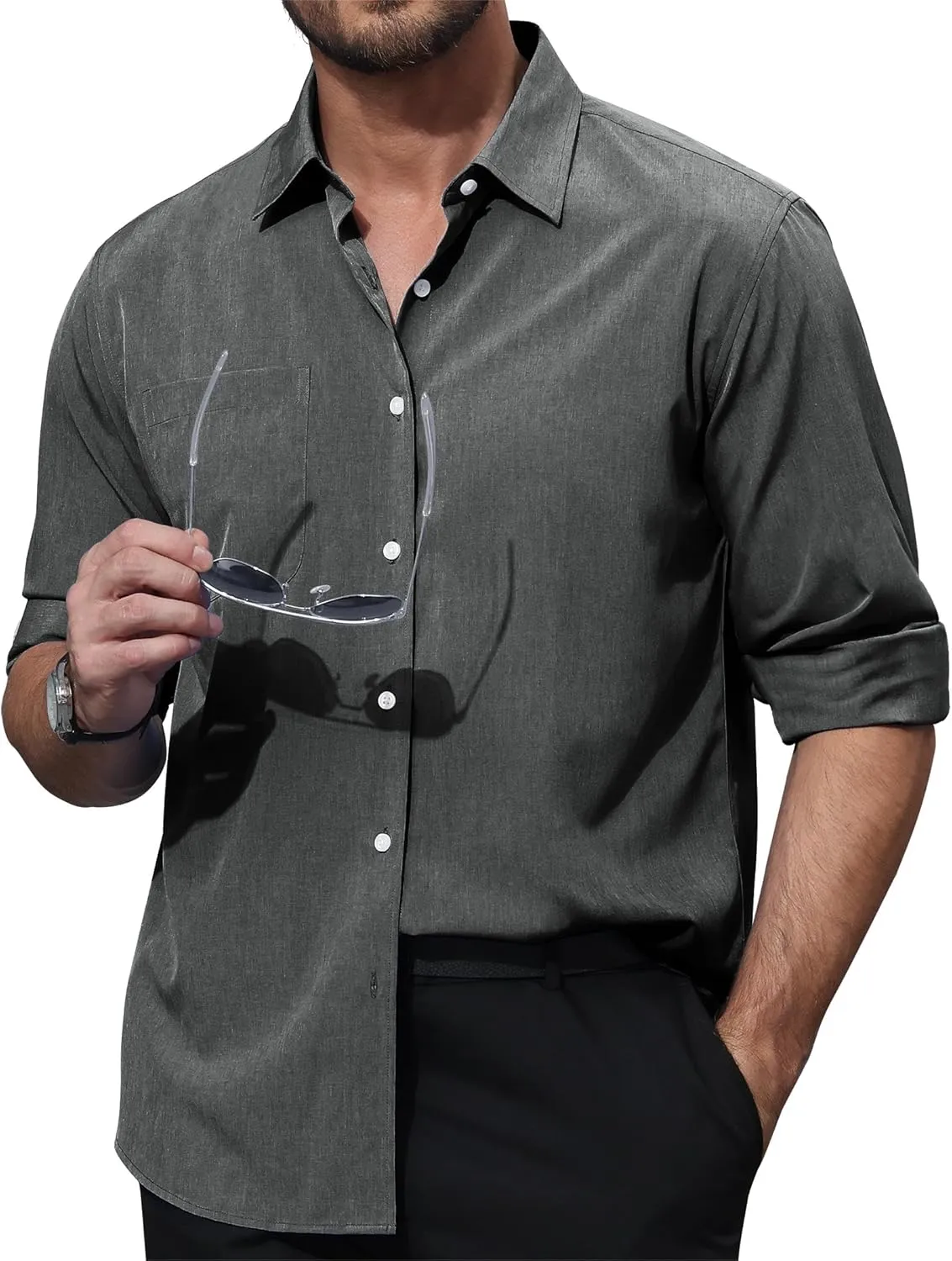 Mens Dress Shirts Long Sleeve Dress Shirts for Men Wrinkle Free Button Down Shirts Big Linen Shirts for Men