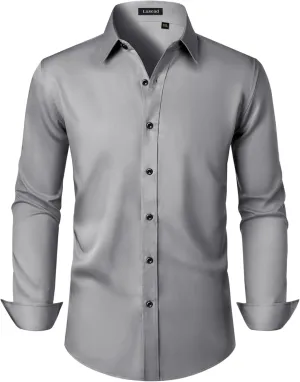 Men's Dress Shirts Long Sleeve Stretch Wrinkle Free Slim Fit Wedding Formal Button Down Shirt
