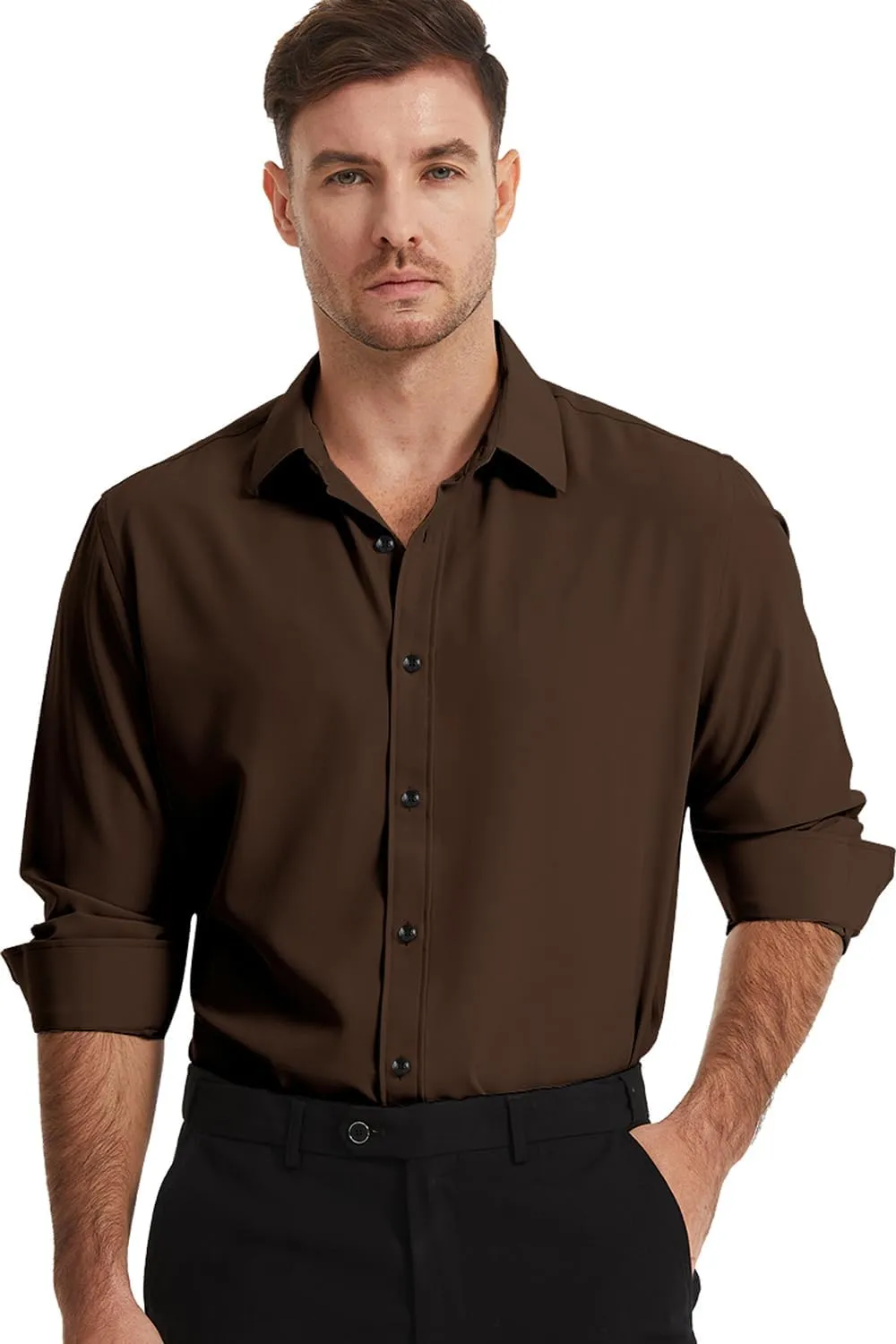 Men's Dress Shirts Solid Wrinkle-Free Long Sleeve Button Down Shirt Regular Fit Formal Shirts
