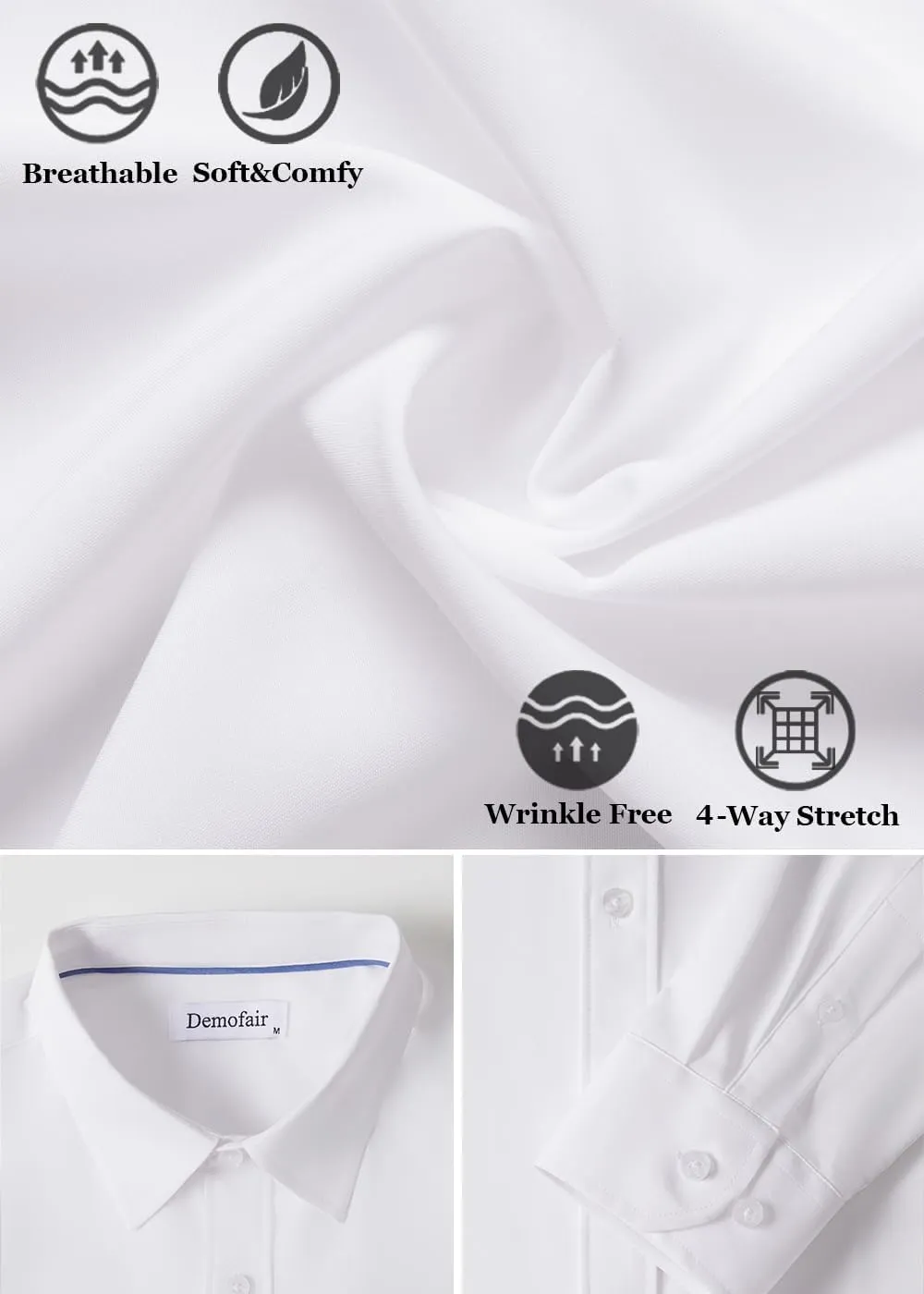 Men's Dress Shirts Solid Wrinkle-Free Long Sleeve Button Down Shirt Regular Fit Formal Shirts