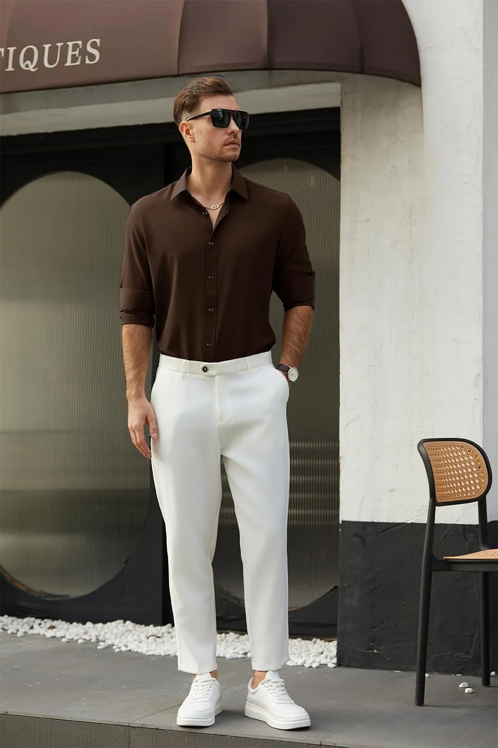 Men's Dress Shirts Solid Wrinkle-Free Long Sleeve Button Down Shirt Regular Fit Formal Shirts