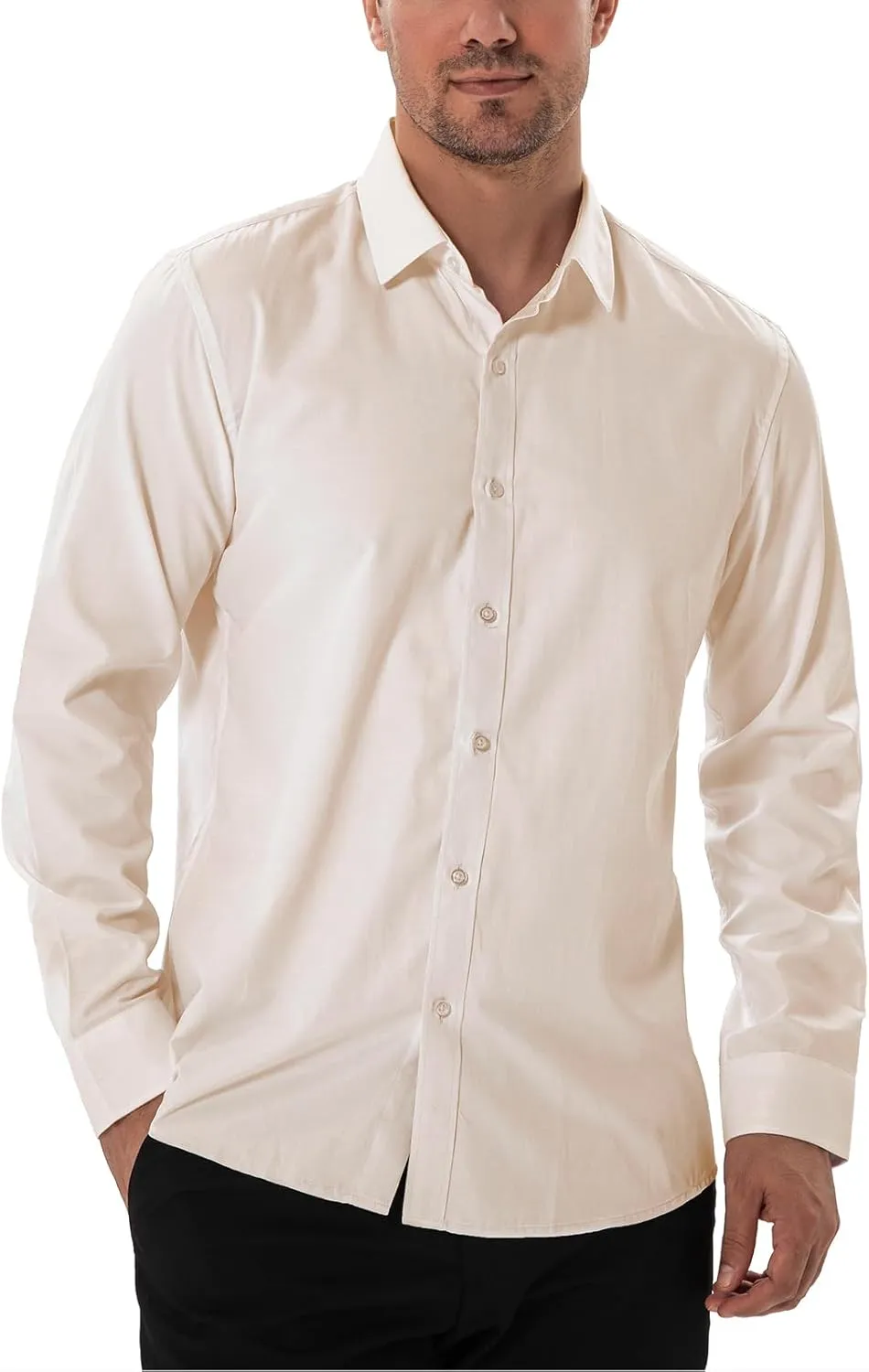 Men's Dress Shirts Stain Shield Stretch Slim Fit Shirts Wrinkle-Free Formal Business Button Down Shirt