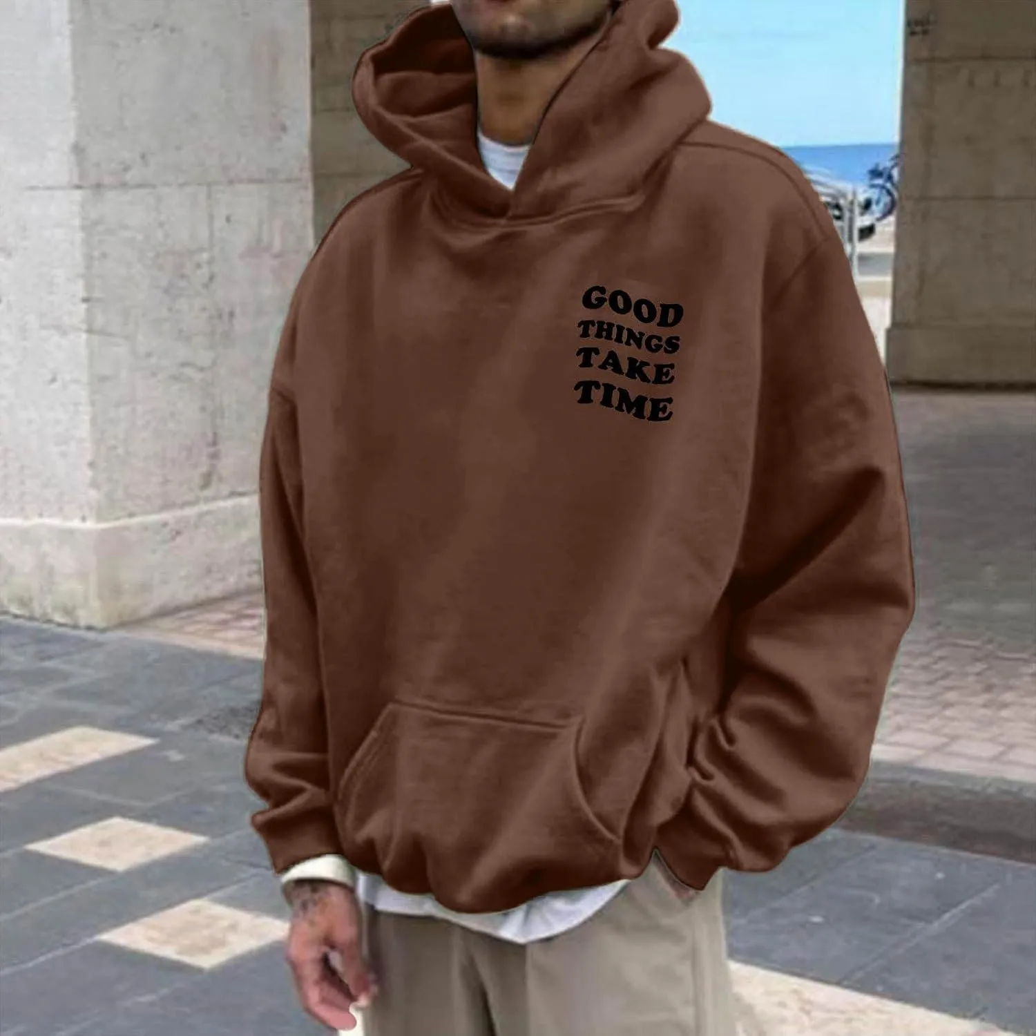 Men'S Fashion Hoodies & Sweatshirts Fall Good Things Take Time Letter Print Long Sleeve Hoodies Pullover Winter Shirts