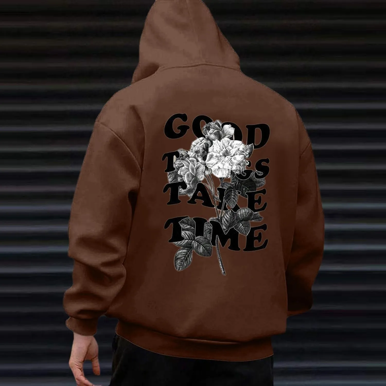 Men'S Fashion Hoodies & Sweatshirts Fall Good Things Take Time Letter Print Long Sleeve Hoodies Pullover Winter Shirts