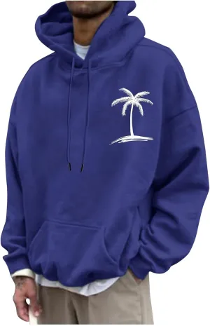 Men'S Fashion Hoodies & Sweatshirts Palm Tree Print Fall Fleece Sweatshirts Long Sleeve Pullover Hoodie With Pockets