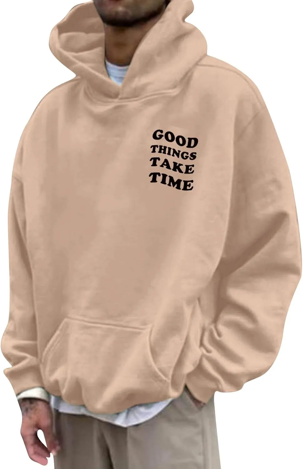 Men'S Fashion Hoodies Good Things Take Time & Rose Shape Print Sweatshirts Fall Long Sleeve Hoodies Pullover Shirts