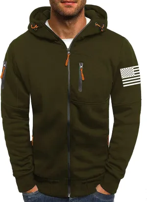 Men's Fashion Hoodies Sweatshirts Full Zip up Workout Running Active Hooded Tops Multi Pockets Tactical Sweatshirts