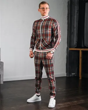 Men's Fashion Plaid Two Piece Tracksuit