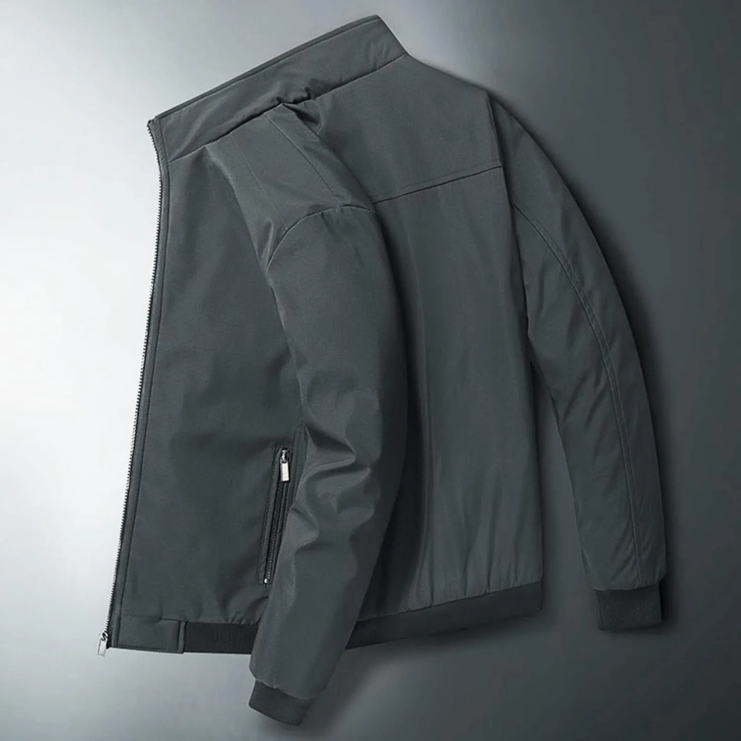 Men's Fleece Lined Bomber Jacket Stand Collar Zip Up Warm Winter Bomber Coats Casual Windproof Sherpa Outwear