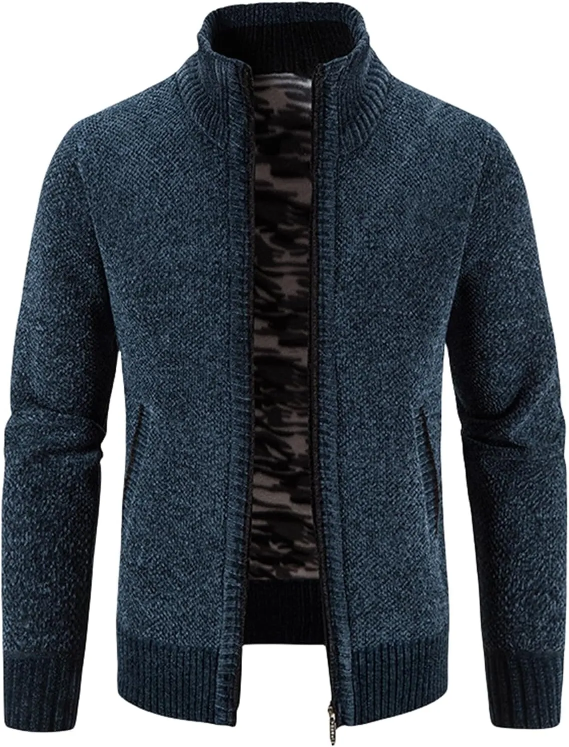 Mens Fleece Lined Stand Collar Cardigan Jackets with Full Zip Plus Knitted Long Sleeve Cardigans Ideal for Workouts