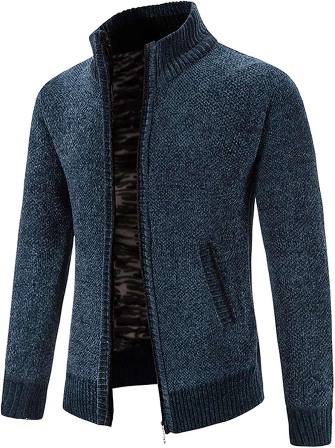 Mens Fleece Lined Stand Collar Cardigan Jackets with Full Zip Plus Knitted Long Sleeve Cardigans Ideal for Workouts