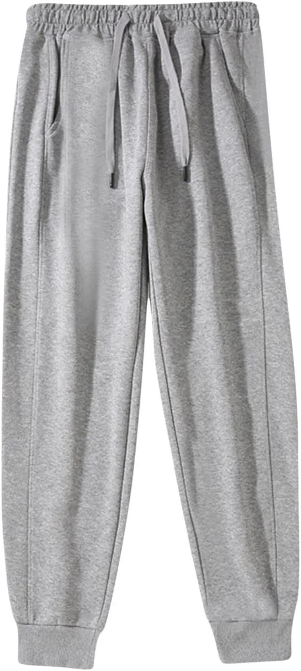 Mens Fleece Lined Sweatpants Baggy Cotton Jogger Trouser Casual Drawstring Elastic Waist Tapered Outdoor Workout Pant