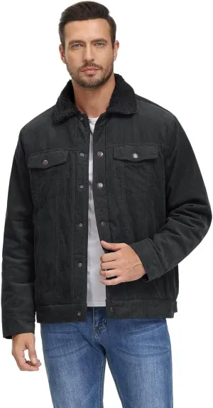 Mens Fleece Sherpa Lined Corduroy Jacket Slim Fit Button Down Trucker Jackets with Pockets Turn Down Collar Jacket