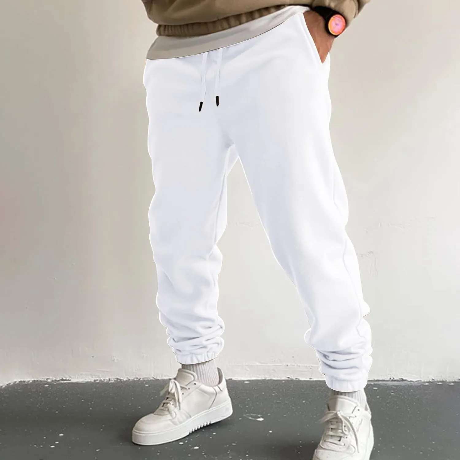 Mens Fleece Sweatpants Baggy Cargo Sweatpants with Pockets Elastic Waist Drawstring Joggers Trousers