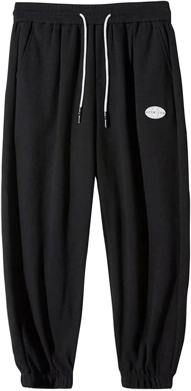 Mens Fleece Sweatpants Baggy Cargo Sweatpants with Pockets Elastic Waist Drawstring Joggers Trousers