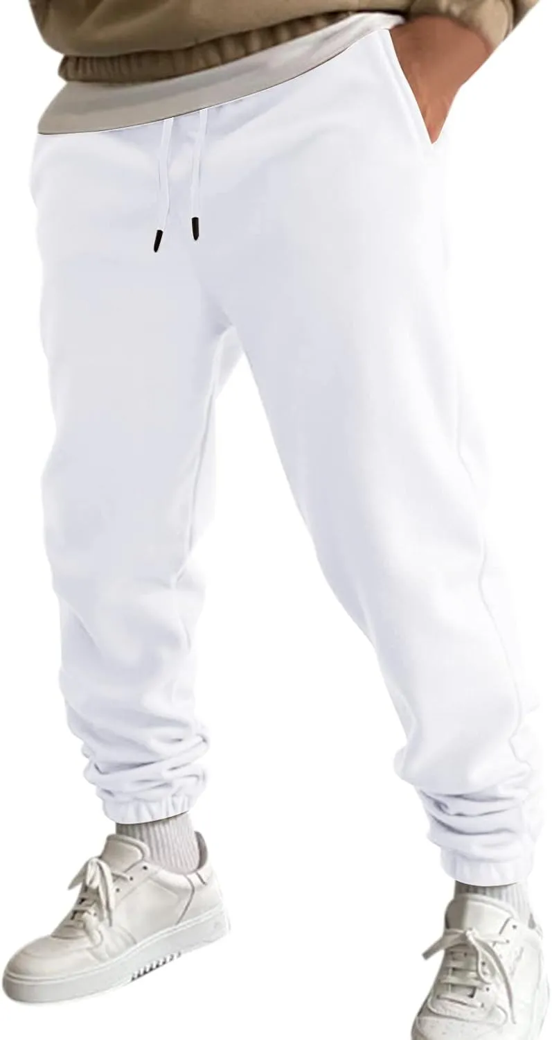 Mens Fleece Sweatpants Baggy Cargo Sweatpants with Pockets Elastic Waist Drawstring Joggers Trousers