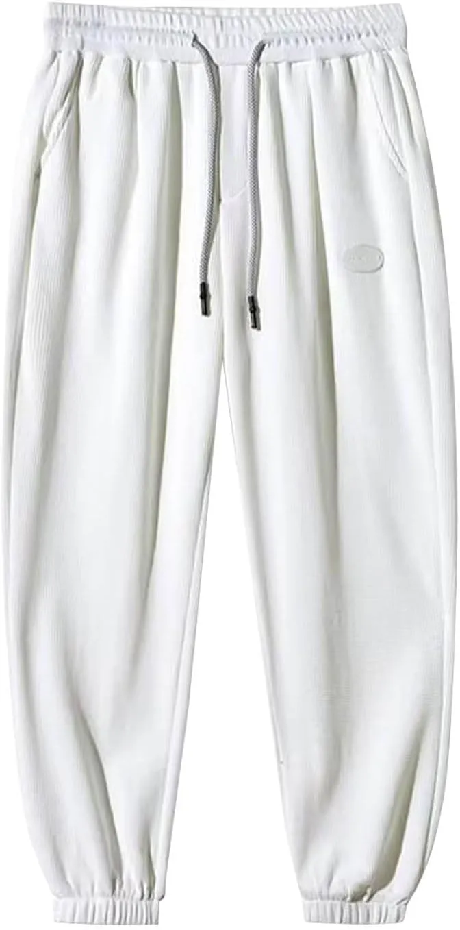 Mens Fleece Sweatpants Baggy Cargo Sweatpants with Pockets Elastic Waist Drawstring Joggers Trousers