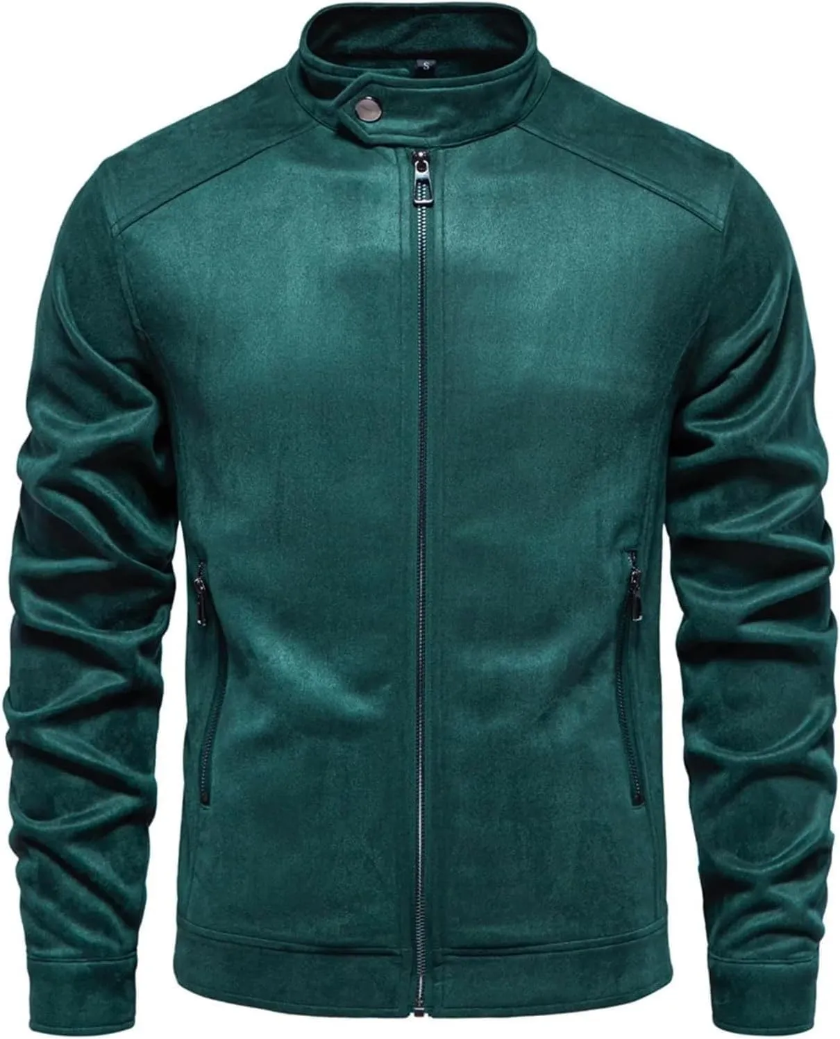 Men's Full Zip Suede Jacket Vintage Lightweight Casual Trucker Coat with Pockets