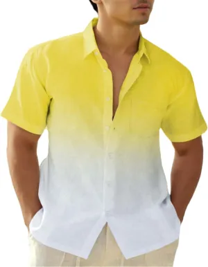 Men's Gradient Shirts Oversize Casual Short Sleeve Button Down Shirts UPF50  UV Protection Quick Dry Summer Beach T Shirts