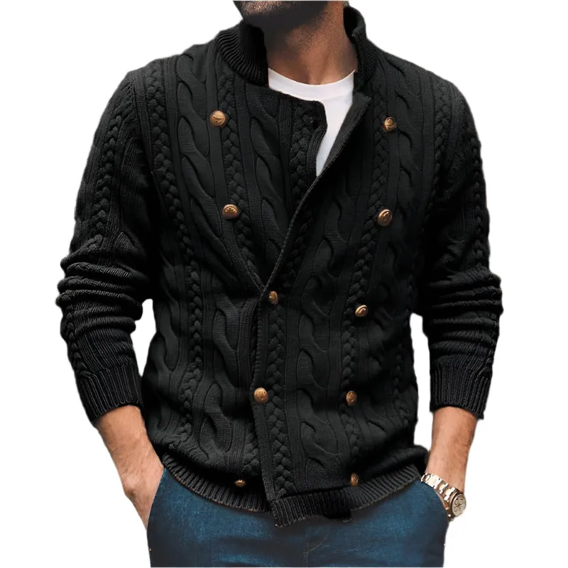 Men's Half Collar Double-Breasted Knitted Buttoned Sweaters
