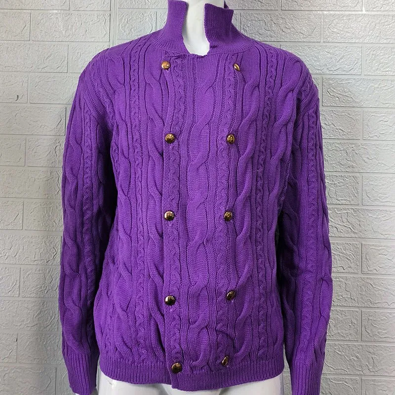 Men's Half Collar Double-Breasted Knitted Buttoned Sweaters