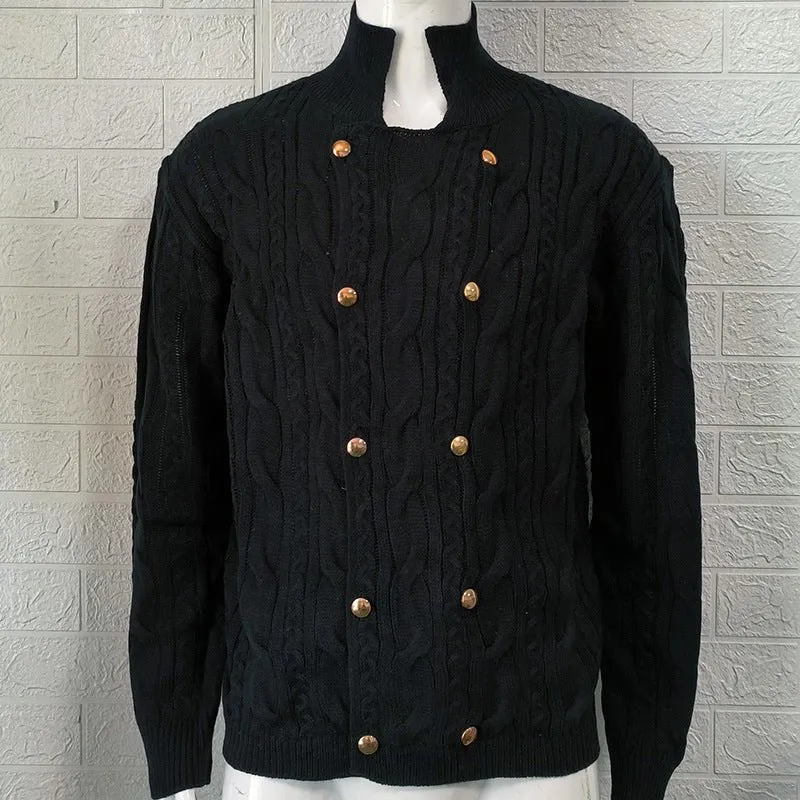 Men's Half Collar Double-Breasted Knitted Buttoned Sweaters