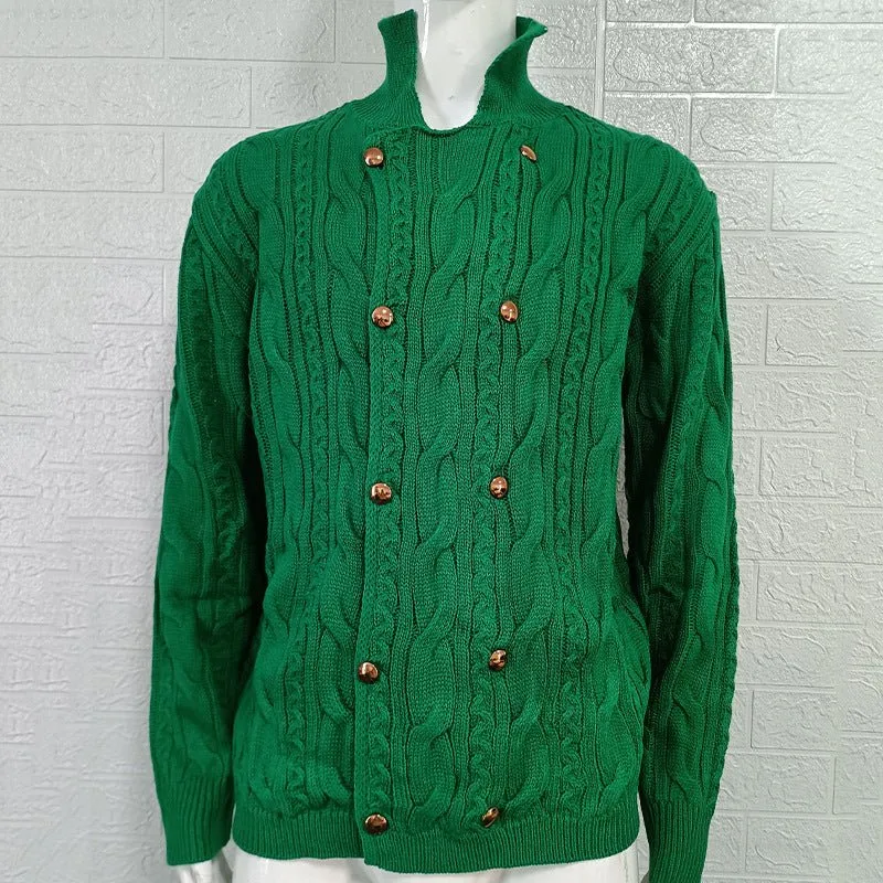 Men's Half Collar Double-Breasted Knitted Buttoned Sweaters