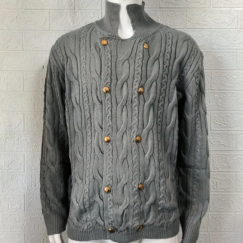 Men's Half Collar Double-Breasted Knitted Buttoned Sweaters