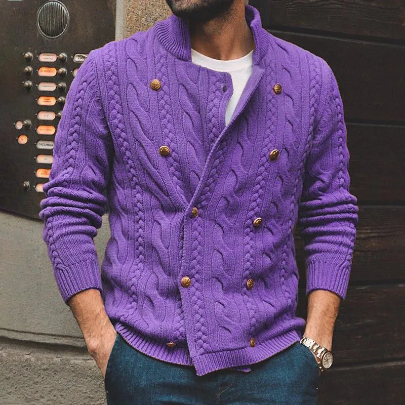Men's Half Collar Double-Breasted Knitted Buttoned Sweaters