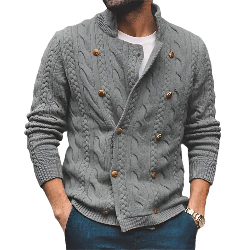Men's Half Collar Double-Breasted Knitted Buttoned Sweaters