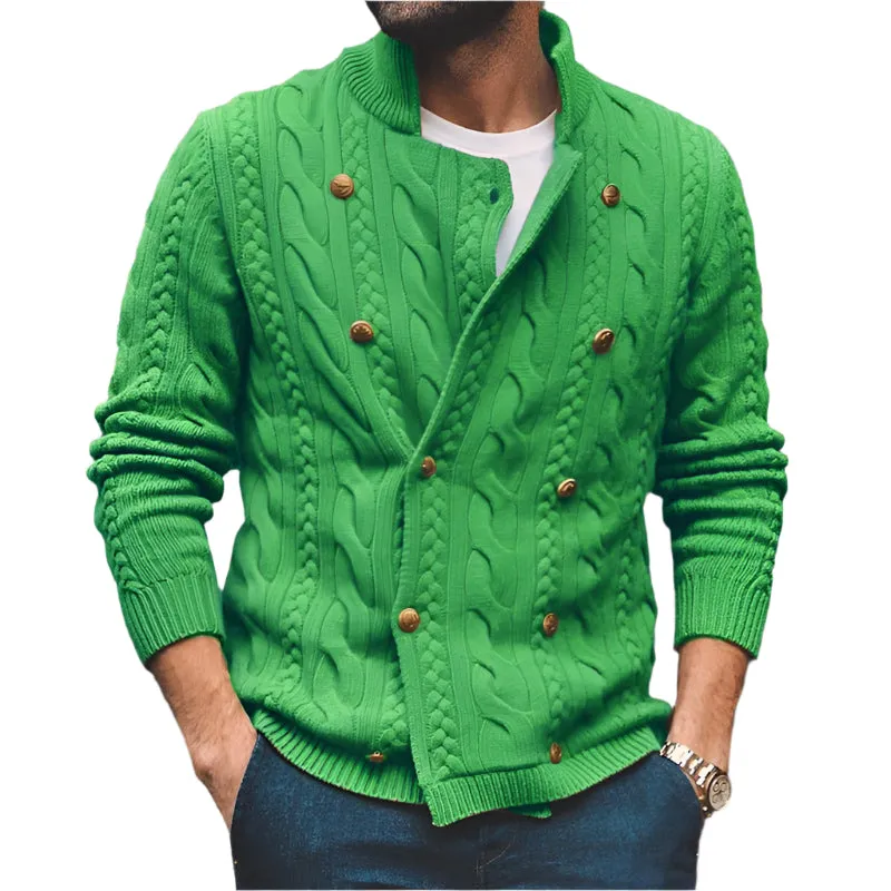 Men's Half Collar Double-Breasted Knitted Buttoned Sweaters
