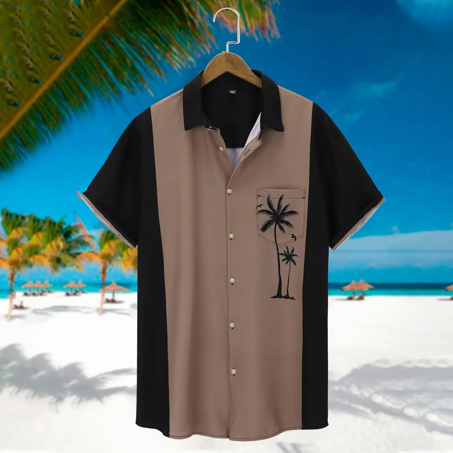 Men's Hawaiian Short Sleeves Shirts Casual Summer Beach Vacation Tropical Shirt Fashion Collared Coconut Printed Tops