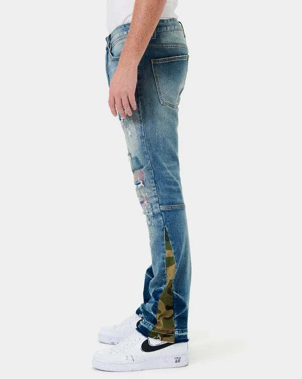 Mens Heavy Rip & Repair Slim Straight Leg Jeans