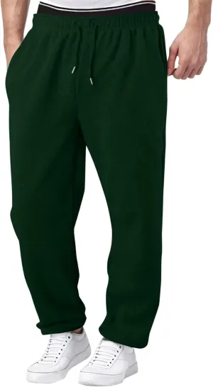 Mens Heavyweight Baggy Elastic Waist Drawstring Sweatpants Fleece Cargo Sweatpants with Pockets Joggers Trousers